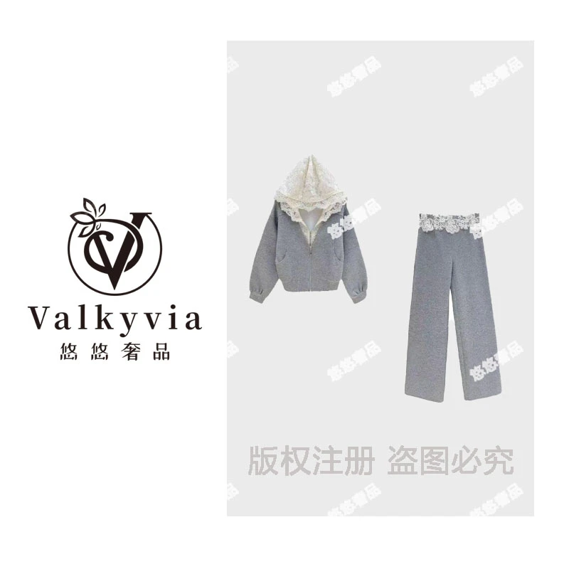 【Valkyvia/悠悠奢品】设计师休闲蕾丝拼接套装Y-129