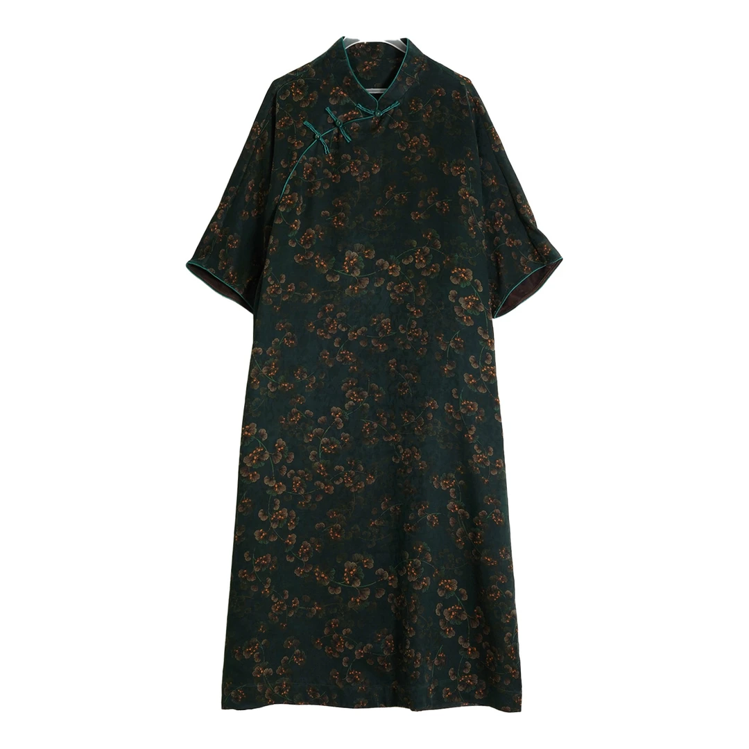 【葱郁】2025年新款100%桑蚕丝葱郁莨纱改良连衣裙