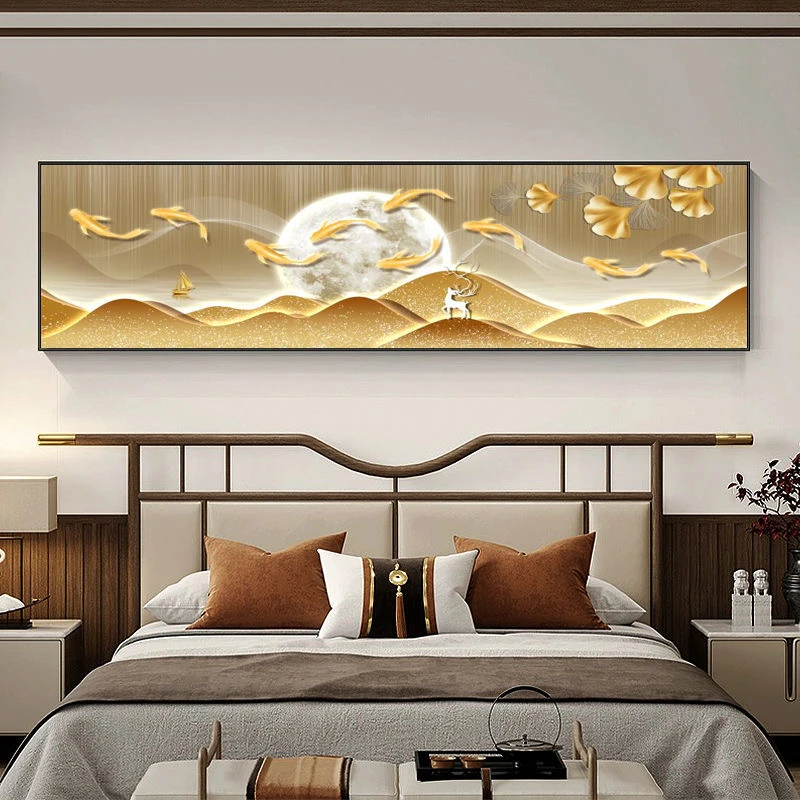 卧室床头装饰画现代简约横幅主卧晶瓷挂画轻奢高级单张铝合金紫云