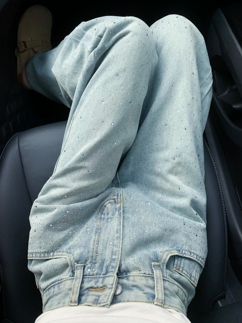 （胡胖胖同款）2025新满天星牛仔直筒裤显瘦遮胯