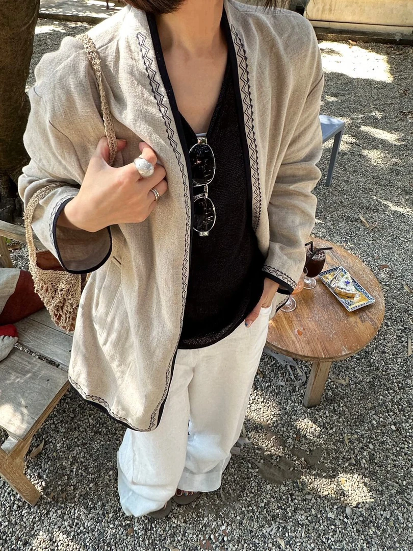 重磅纯亚麻绣花短外套 OK252X50
