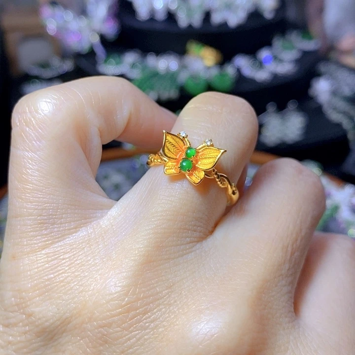 翡翠戒指银S925镶嵌天然翡翠