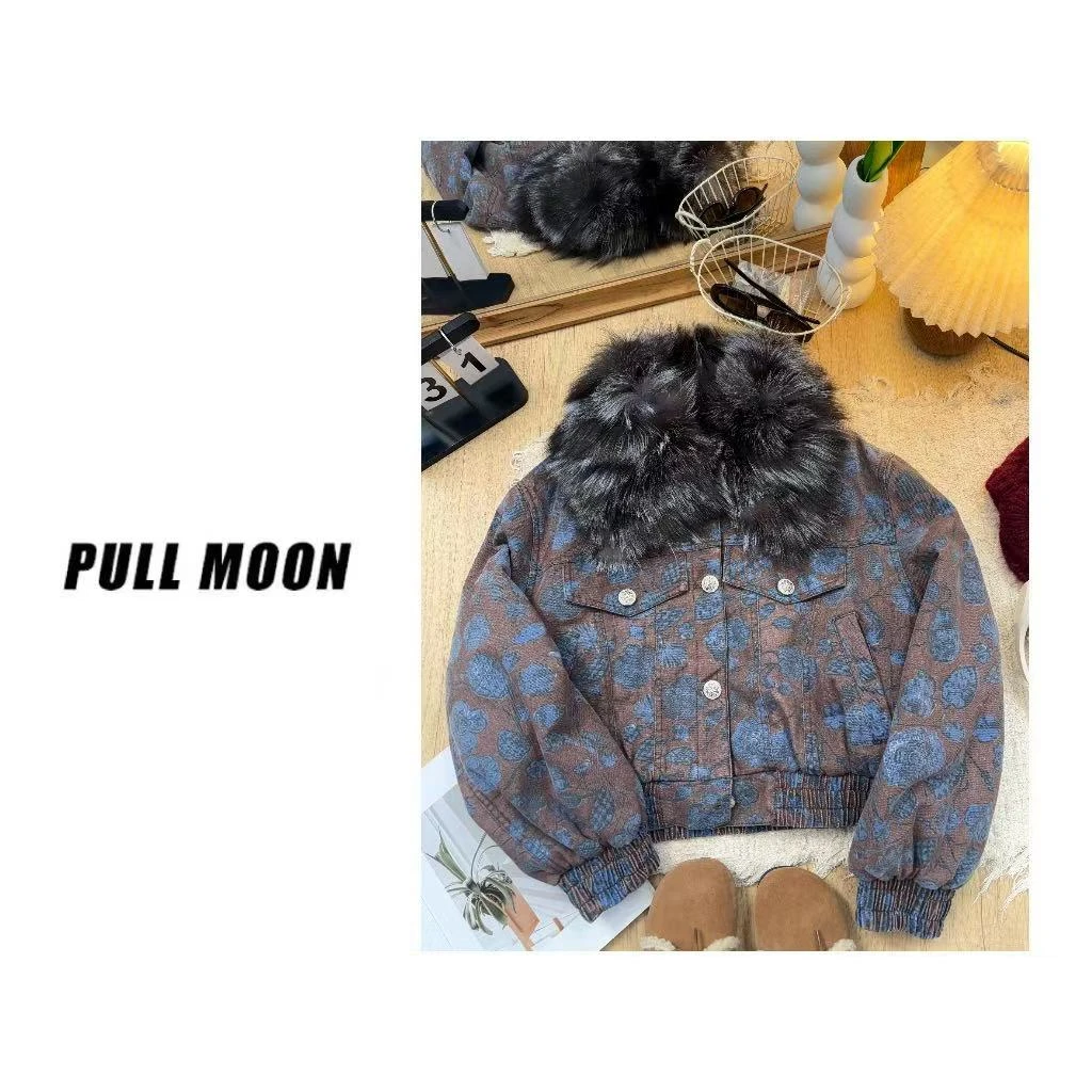 930667 美式复古迷彩拉链毛领休闲外套女 WT/1227