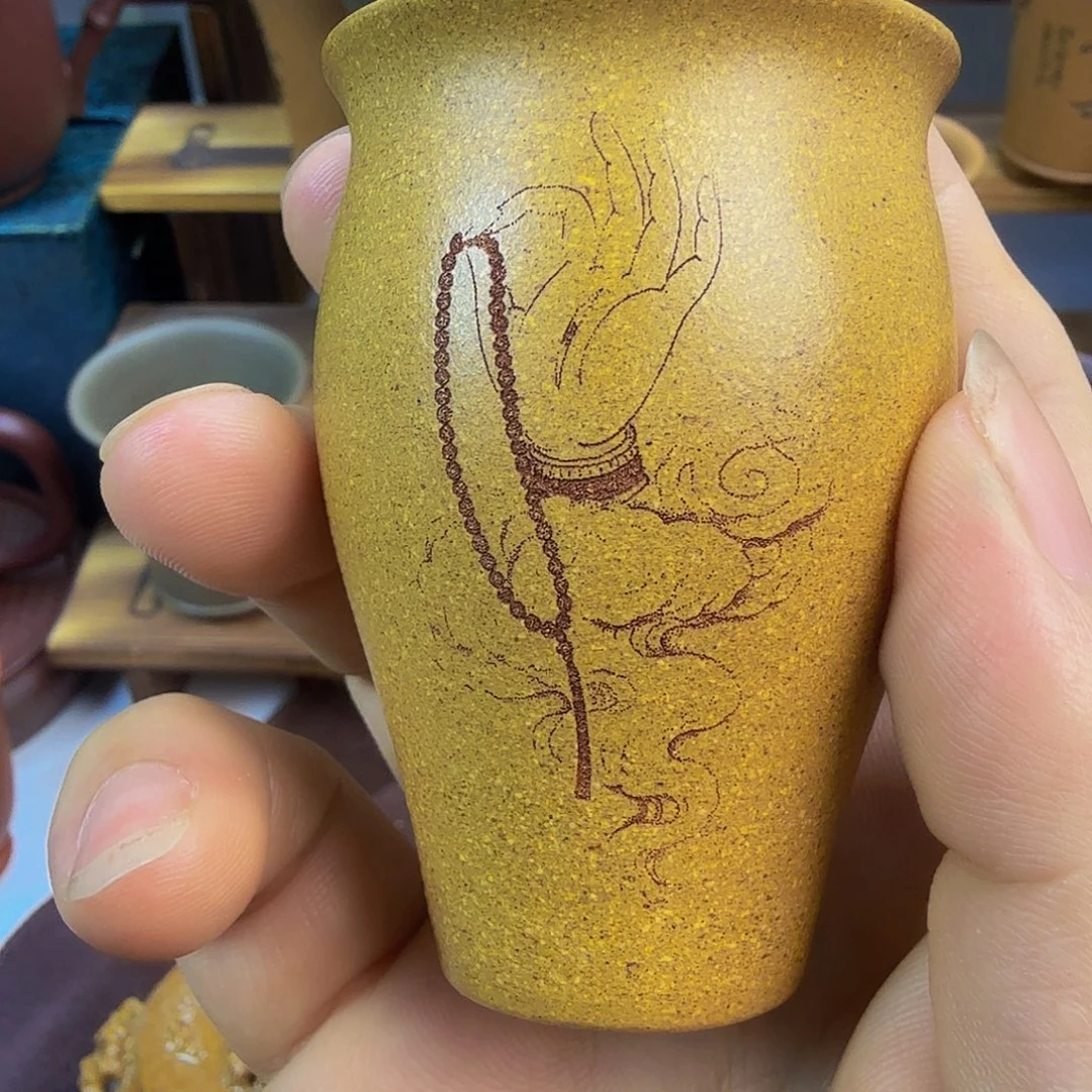 茶杯紫砂宜兴原矿黄金段闻香杯刻关心