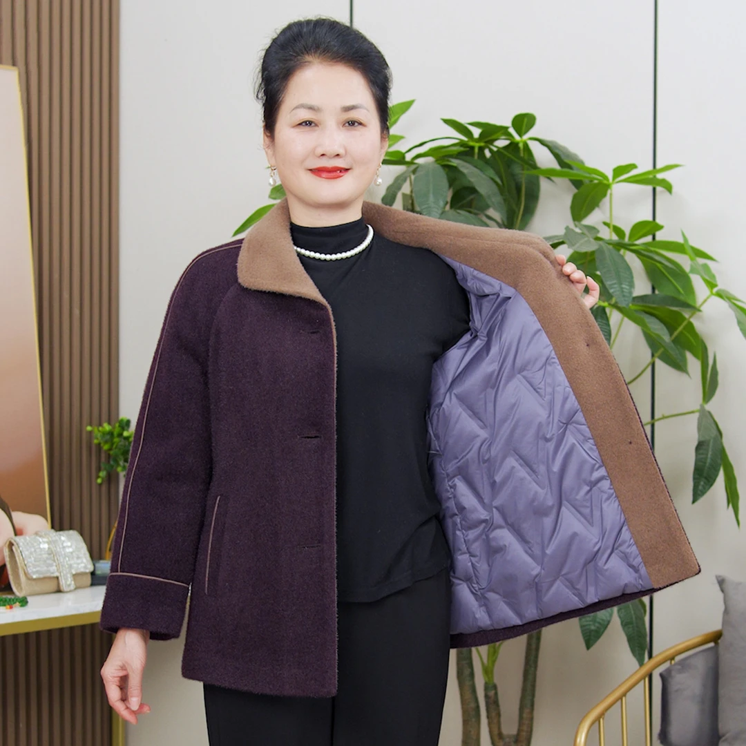 YUZHAOLIN/俞兆林中老年妈妈冬装加绒保暖羽绒大衣羽绒服D26828B
