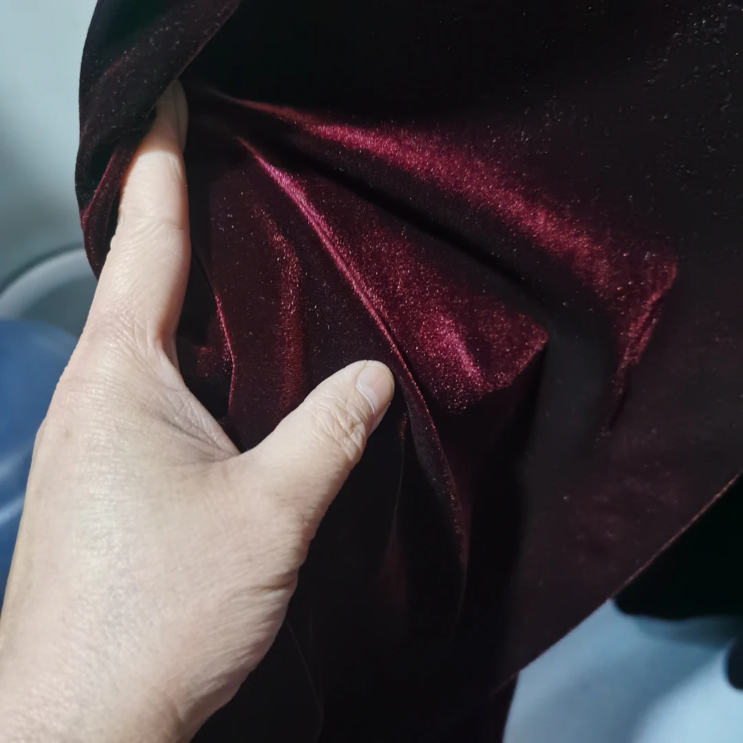 韩国绒布料酒红色3米