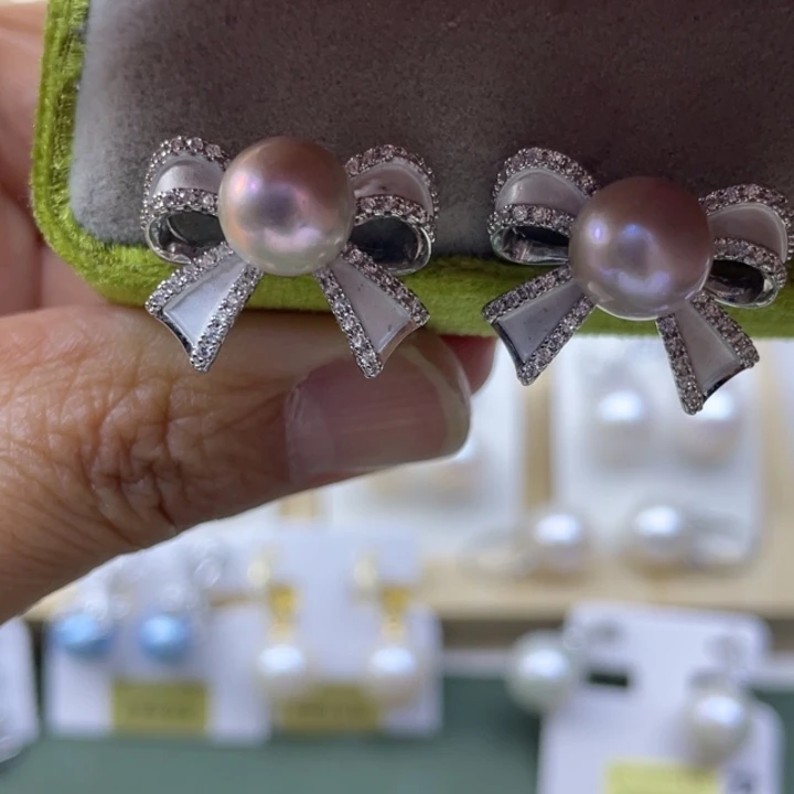 耳饰银S925镶嵌淡水珍珠