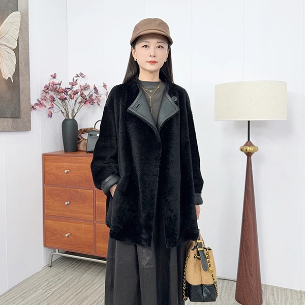 DIDANCHI 进口西班牙小美 两面穿不规则 时髦宽松秋冬 皮毛一体