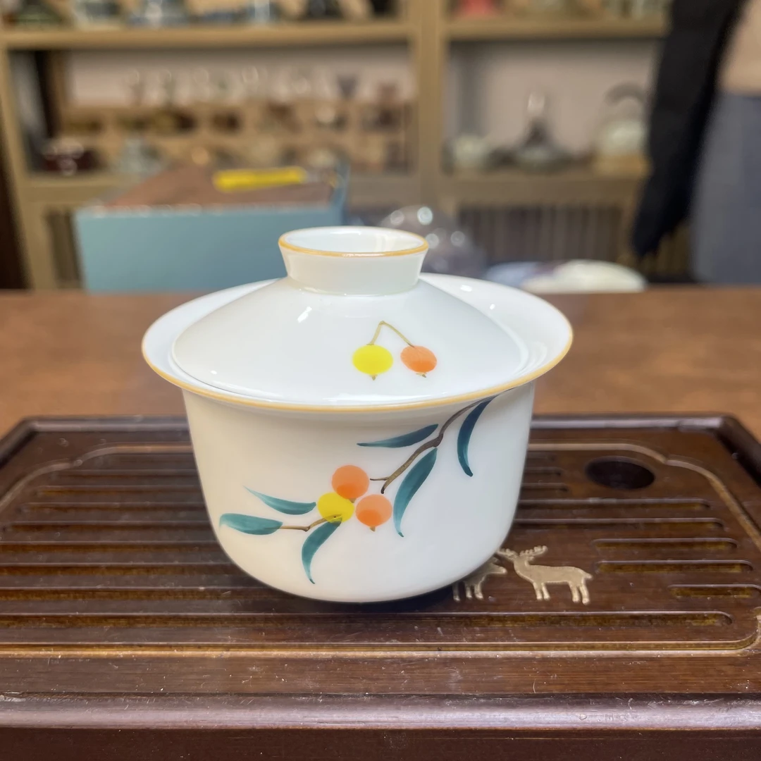 【遇见好瓷】手绘琵琶小二才盖碗A0977