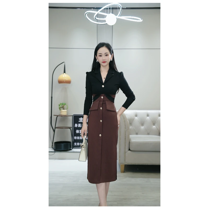 8011 法式名媛收腰显瘦气质设计感2024秋冬新款连衣裙