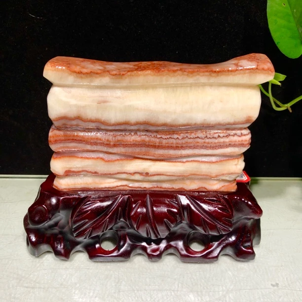 天然猪肉石原石雕刻装饰创意摆件，规格含座18-2-14厘米