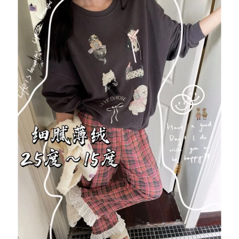 睡衣女冬季新款德绒长袖长裤韩版甜美时尚家居服套装（蝴蝶公主）