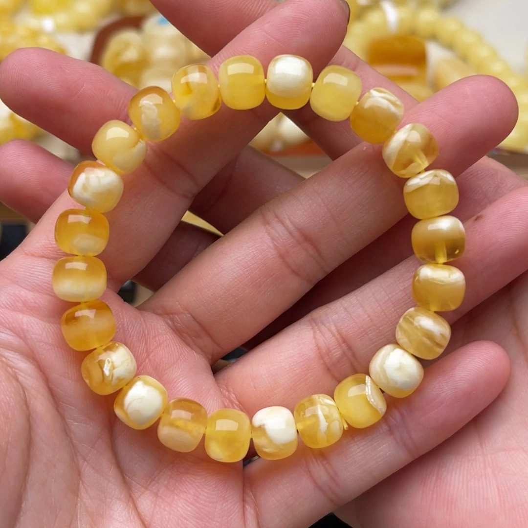 琥珀未镶嵌裸石蜜蜡手串微瑕笑