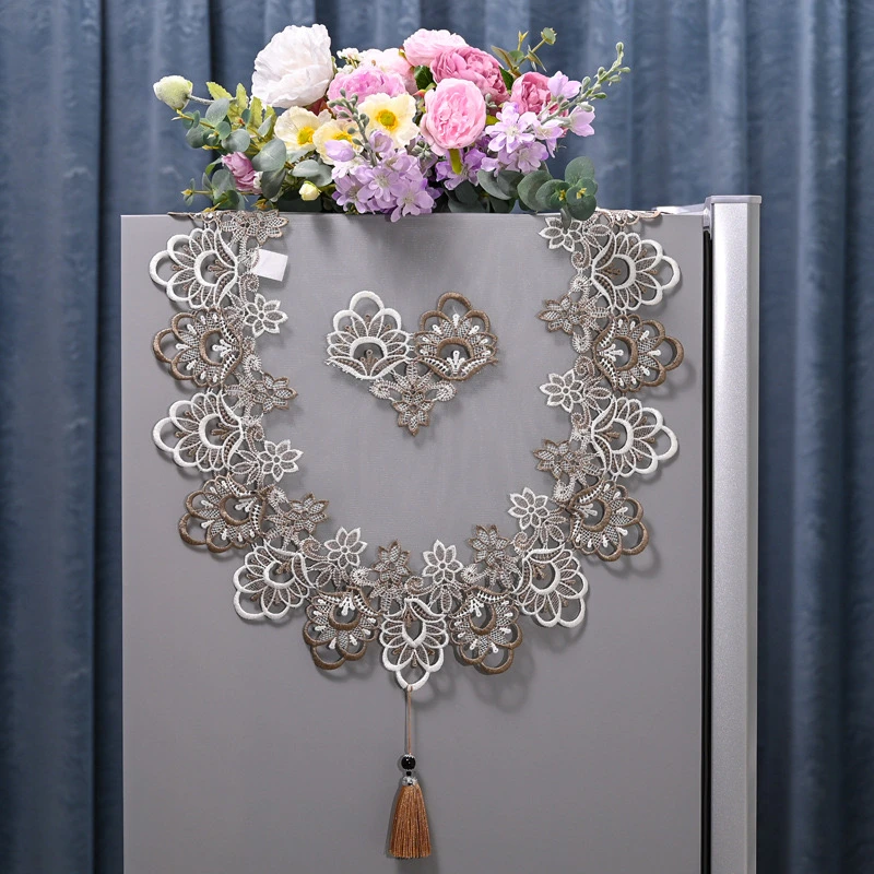 椭圆(60x160cm)网纱蕾丝冰箱洗衣机盖巾玛瑙灰家用电视机防尘罩