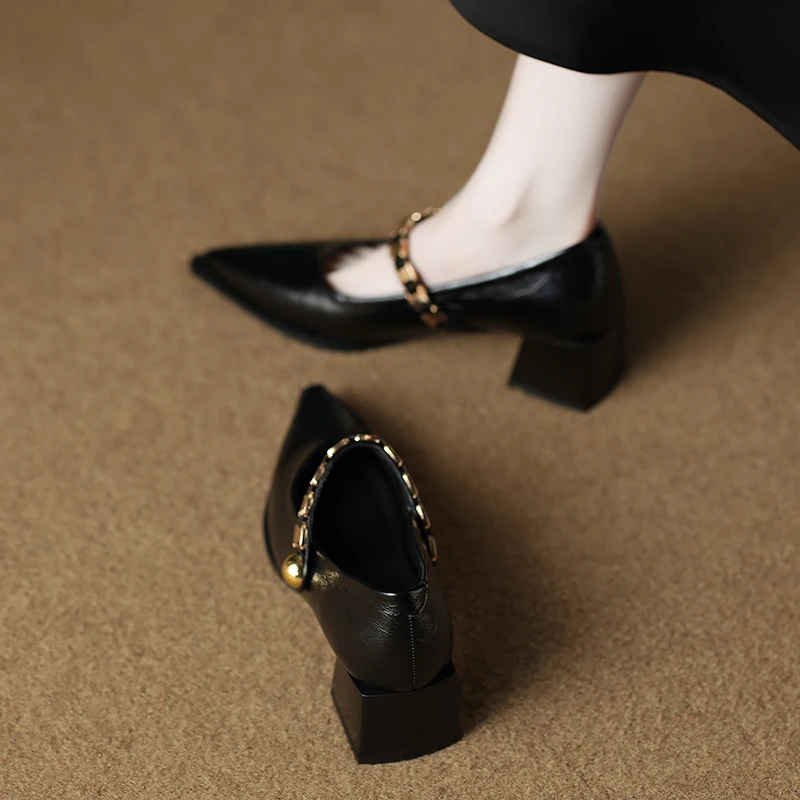 拾姑娘83656-16复古单鞋玛丽珍2025春新款粗跟轻奢女鞋浅口小皮鞋