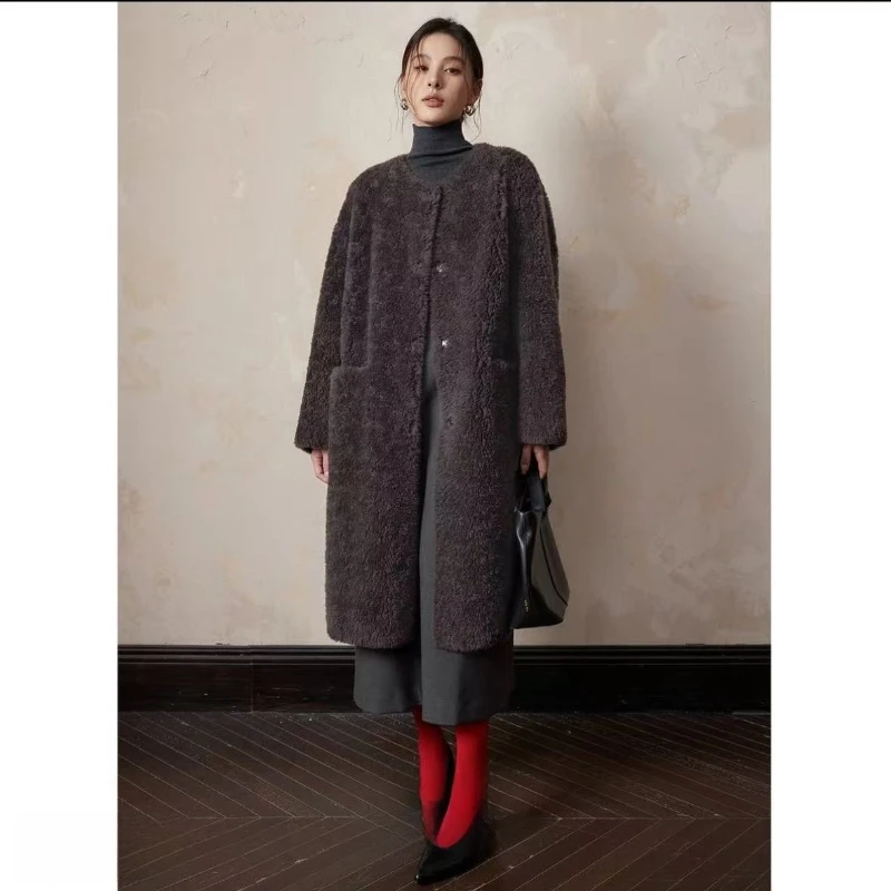 JUNJJ【热烈暗恋】纯羊毛羊剪绒皮毛一体皮草中长冬季宽松外套女