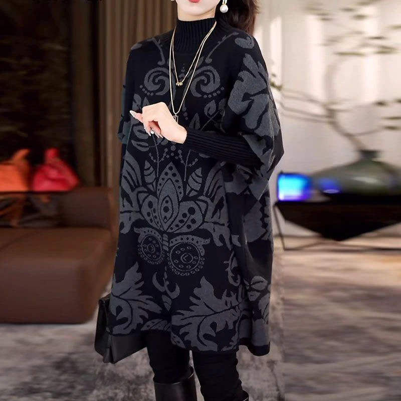 慵懒休闲百搭半高领针织衫上衣女秋季新款打底宽松气质中长款毛衣