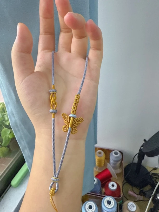 原创纯手工编织高端八桃花蝴蝶可调节绳