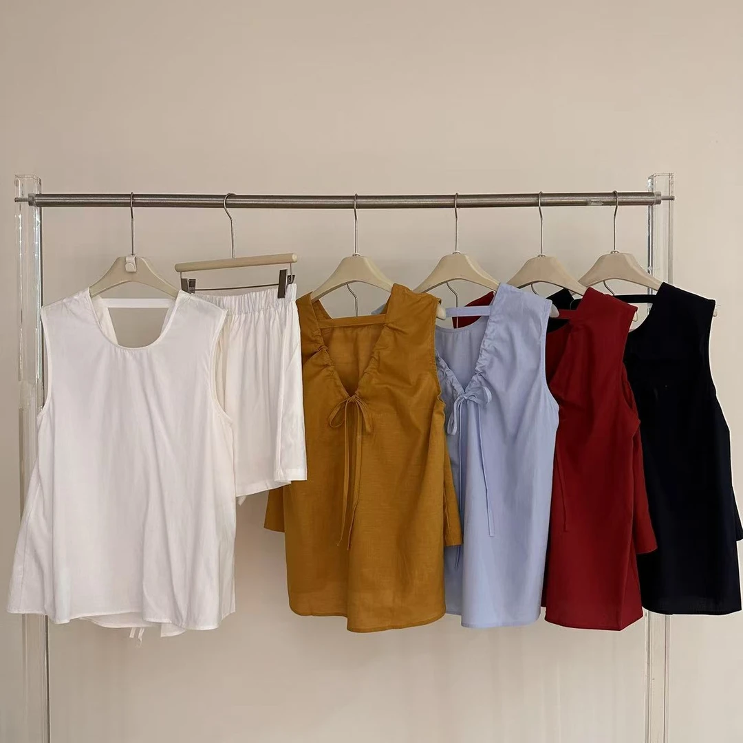 9939•TZ# 露背亚麻套装 ins极简老钱风小心机露背绑带亚麻套装•