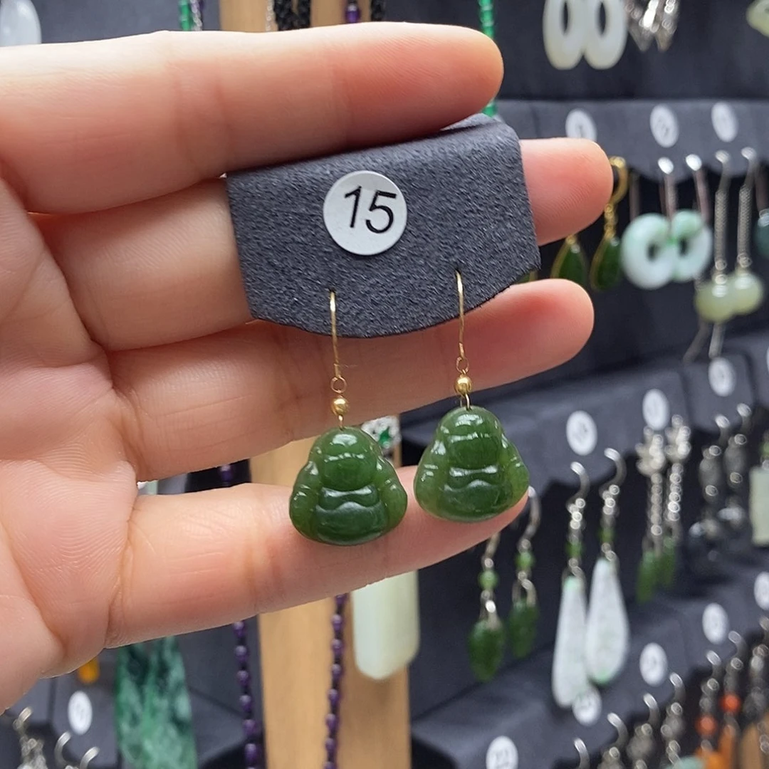 南***初和田玉18K金镶嵌耳饰