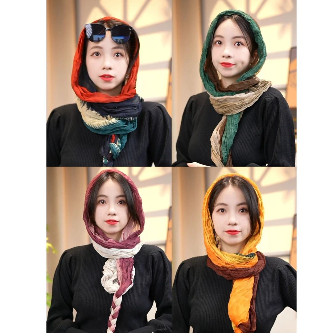 旅游防晒压皱多功能防晒围巾帽发辫头巾