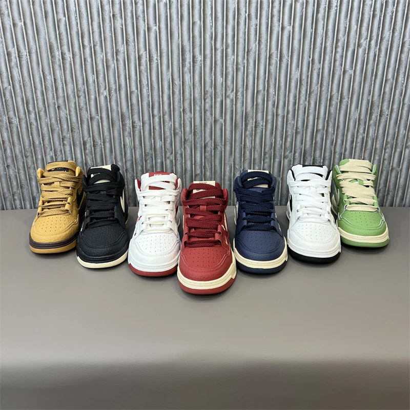 男鞋2025单棉同款高帮皮面板鞋防滑耐磨软底运动休闲鞋男士小白鞋