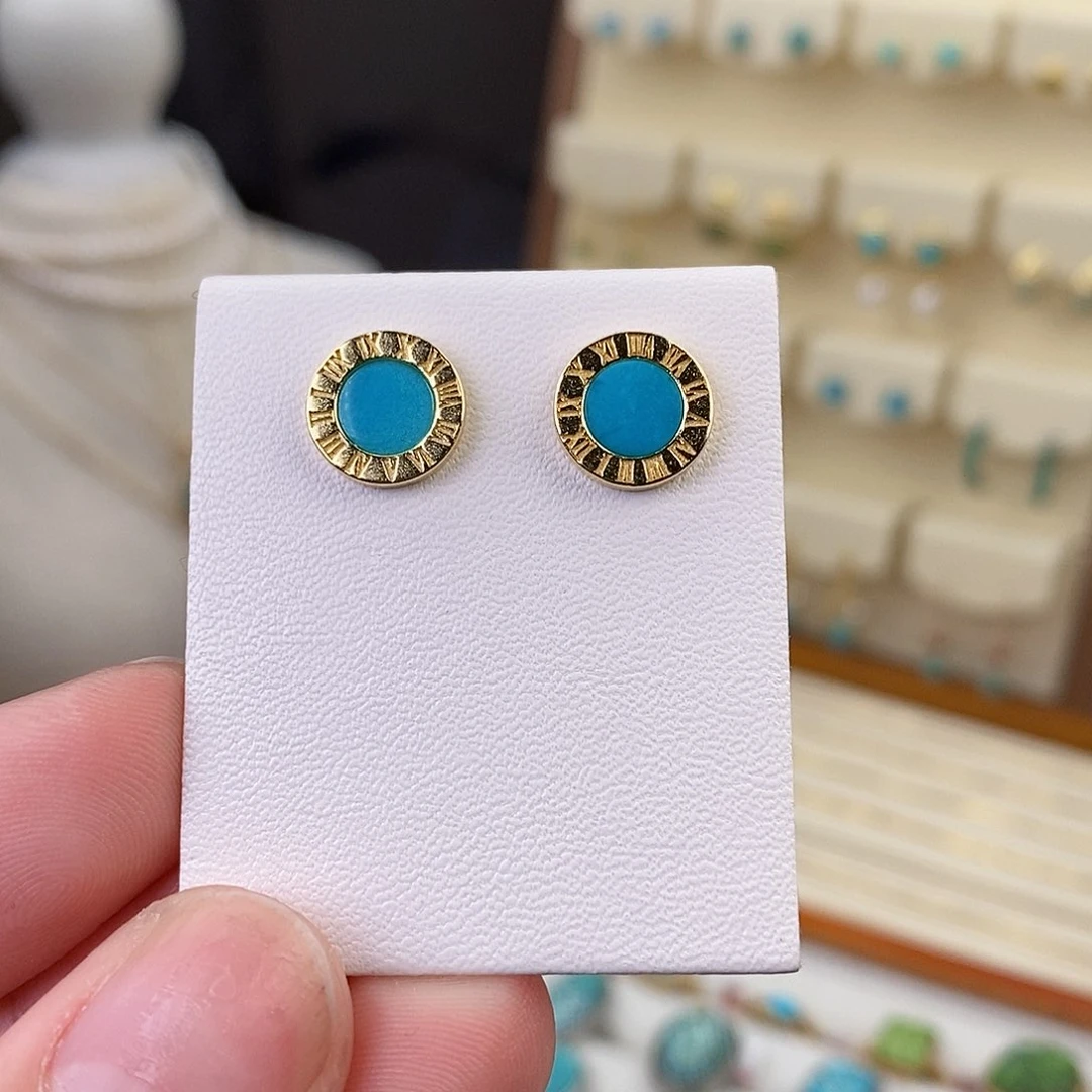 绿松石耳饰银S925镶嵌