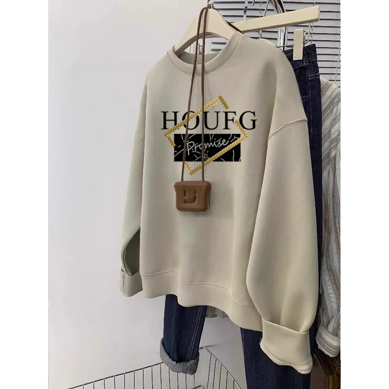 圆领套头打底衫加绒加厚卫衣女2025秋冬新款宽松韩版外套春秋薄款