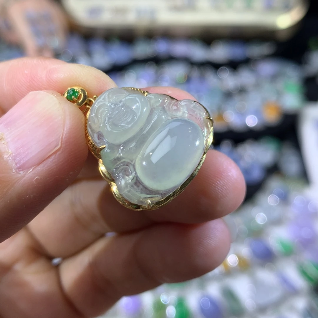 翡翠18K金镶嵌吊坠(不含链)