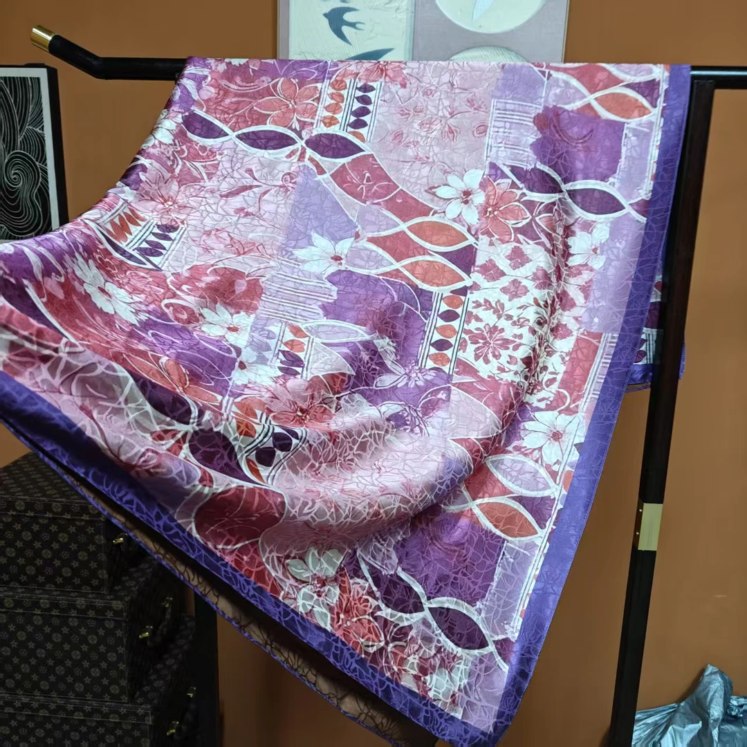 【粉紫佳人】140*140重磅香云龟裂纹高货重磅国风高端丝巾-A13