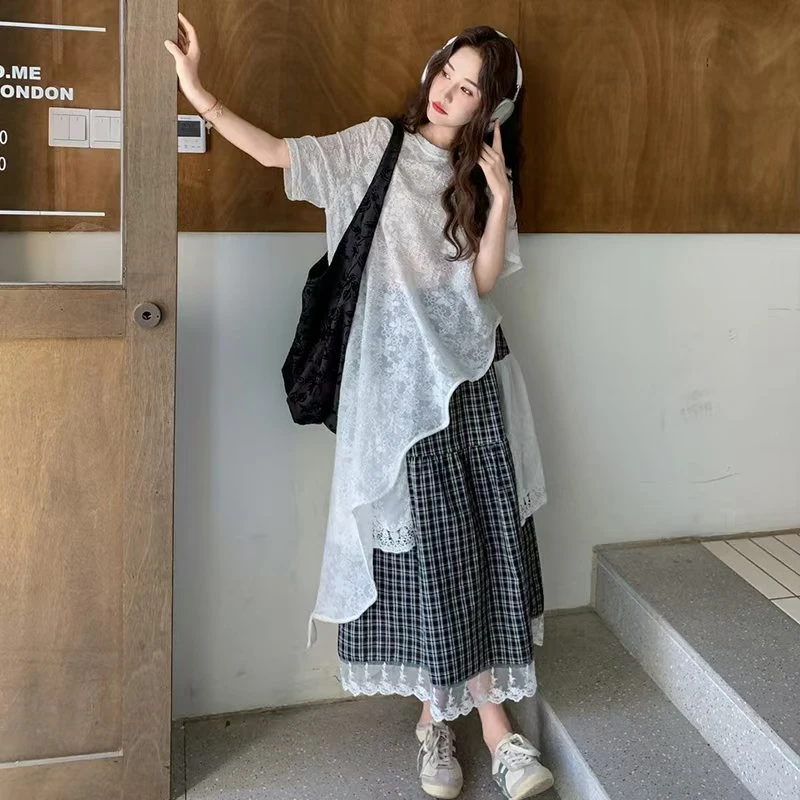 @9218【松露千金】两件套减龄蕾丝T+半裙套装女夏2025新款甜美显瘦