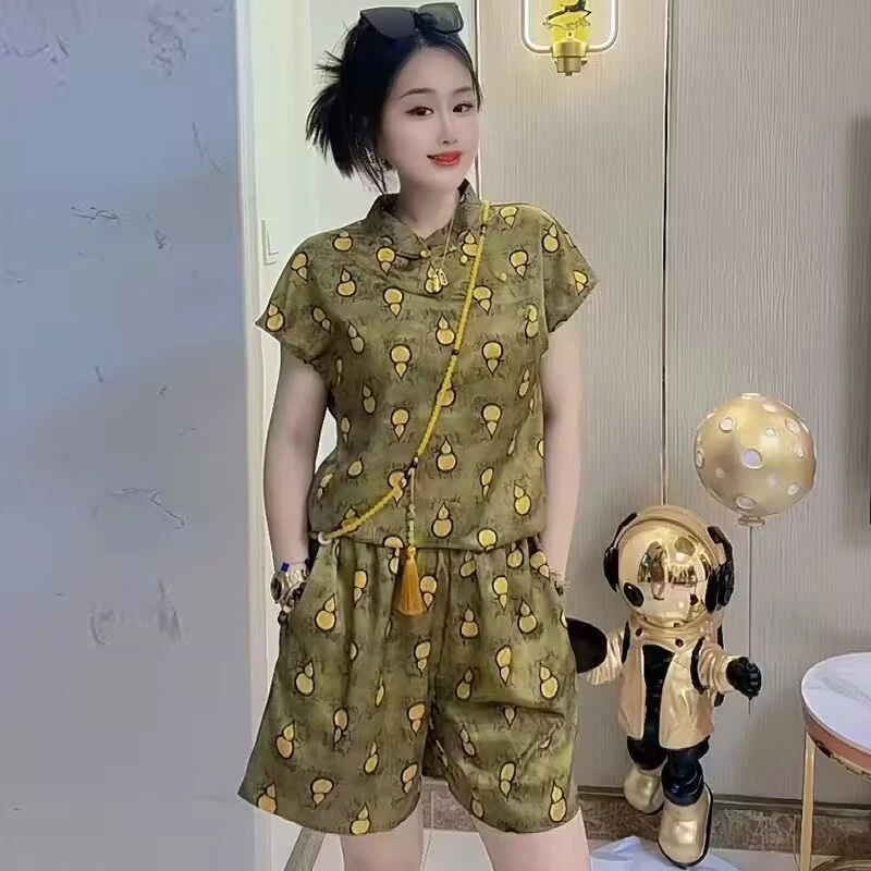 今年流行气质时尚复古国风上衣短裤套装夏季薄款新中式女士两件套