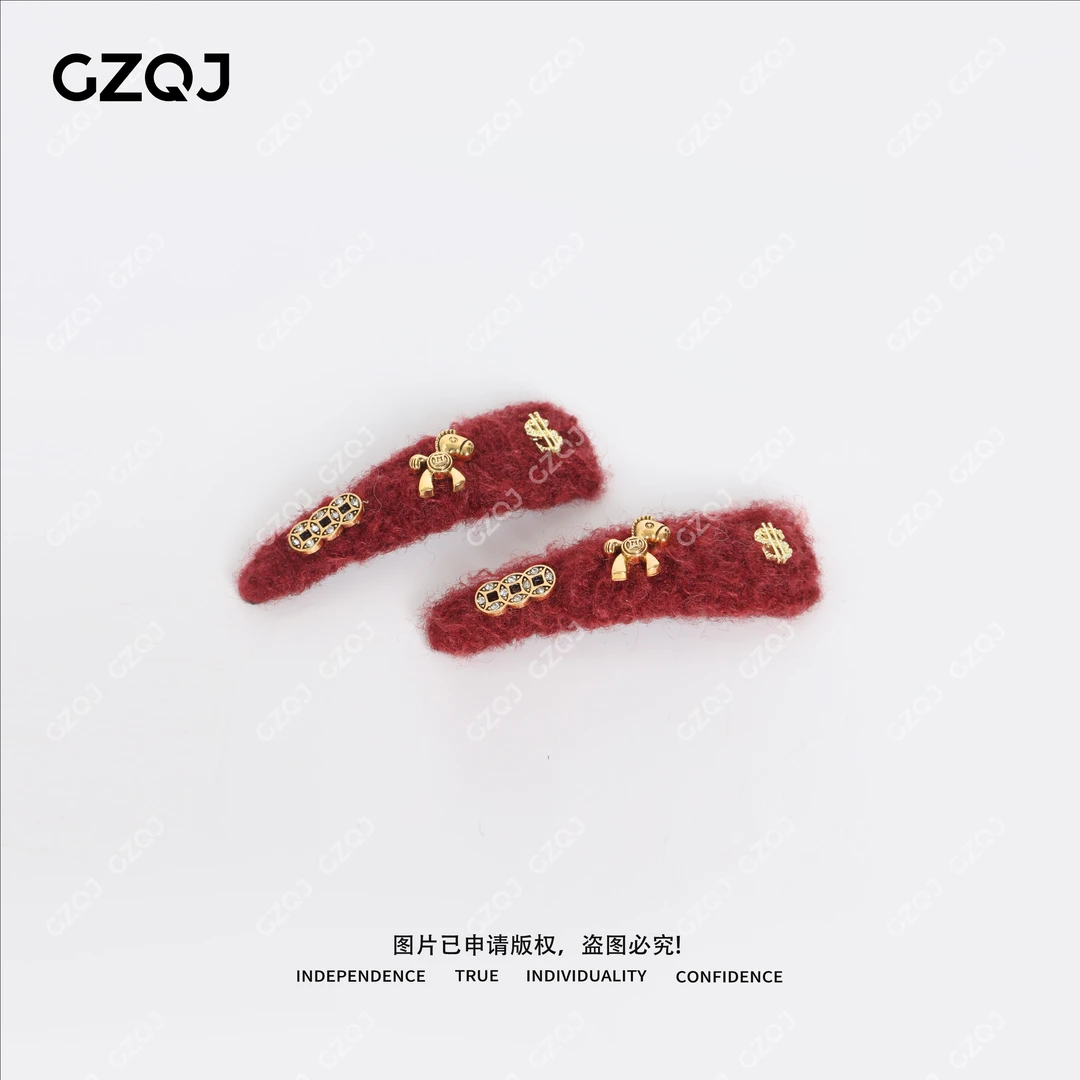 老琴私服 新年氛围感马上有钱甜美毛毛发夹发饰2026新款  17316