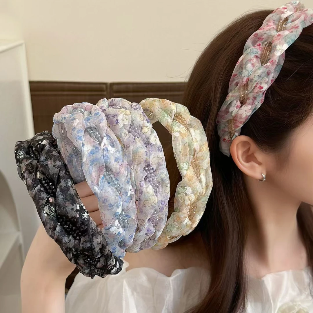 时尚轻奢气质发饰百搭编织麻花宽边发箍复古网纱夏季带齿头箍发卡