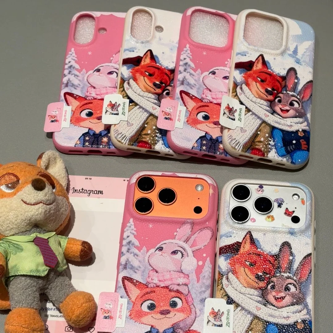 卡通冬日朱迪尼克适用iPhone17/16皮革纹手机壳华为vivoppo小米17