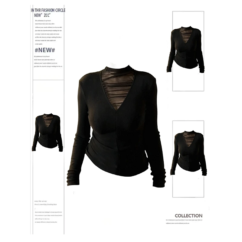 大码胖MM高级感网纱拼接长袖T恤女秋冬季加绒磨毛内搭打底衫上衣