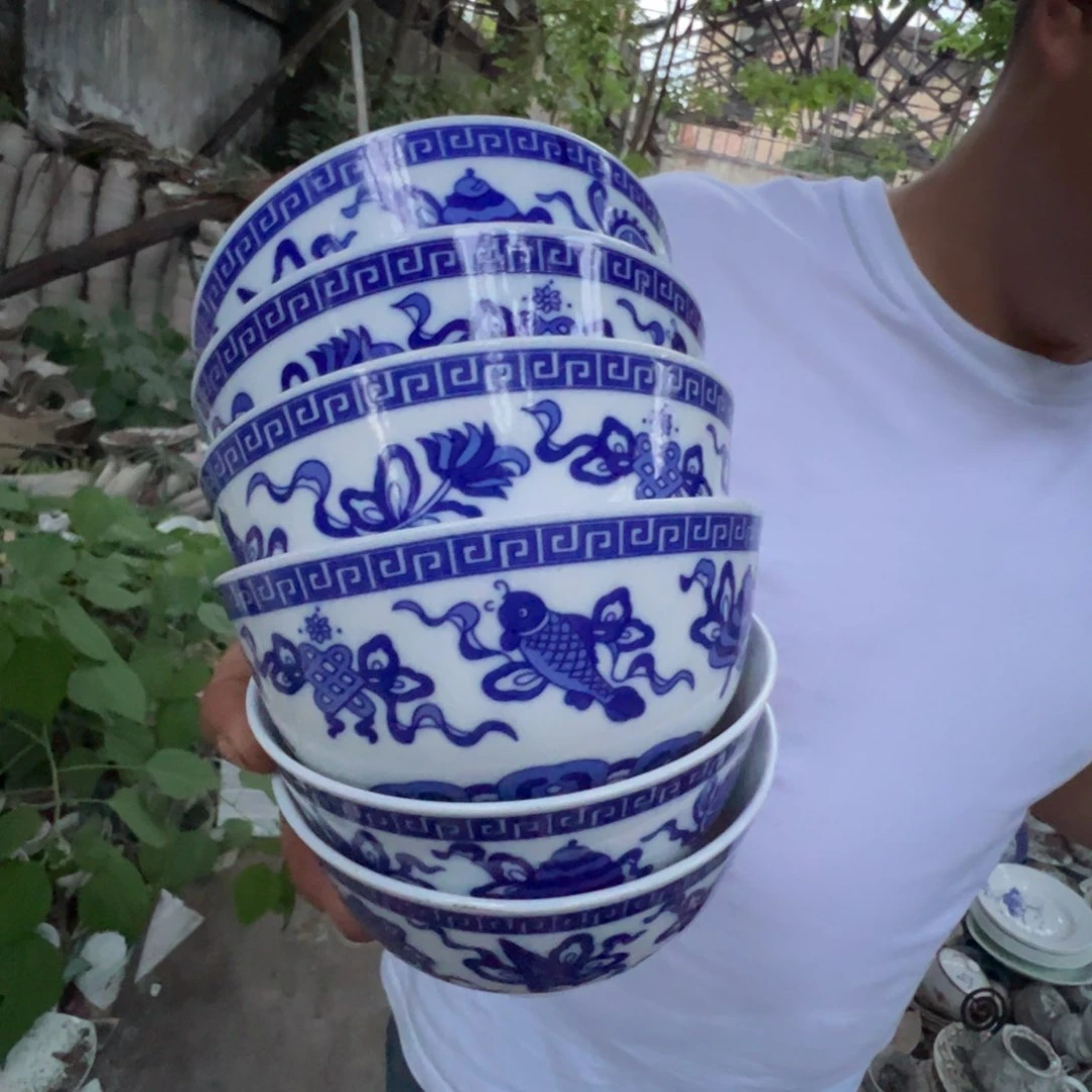 瓷片景德镇陶瓷青花八宝米饭碗6只