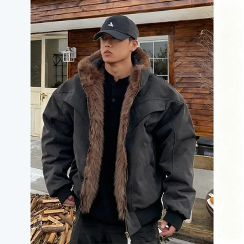 特大码300斤痞帅座山雕棉服男款秋冬季宽松休闲美式复古连帽外套