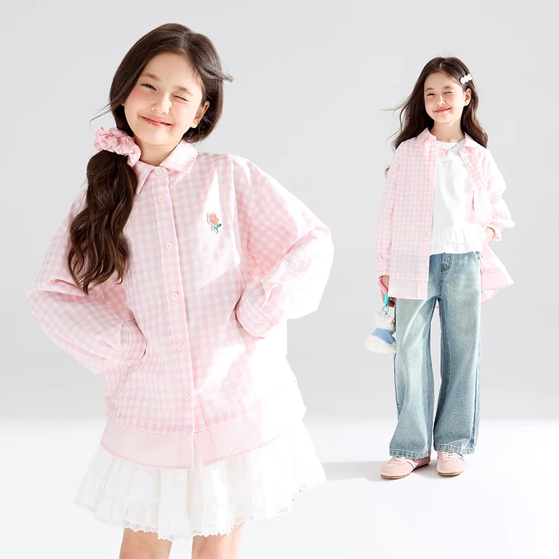 【粉梦郁金香】立体花朵格子假两件衬衫物理防晒外套春夏M51XC3551