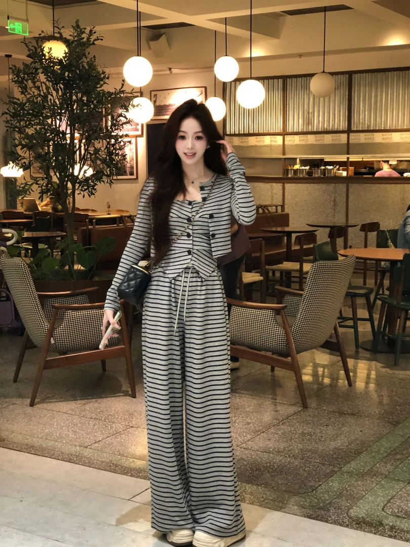 冉冉定制●【慵懒周末】小香风针织条纹三件套百搭日常款LUQ5SJT5790