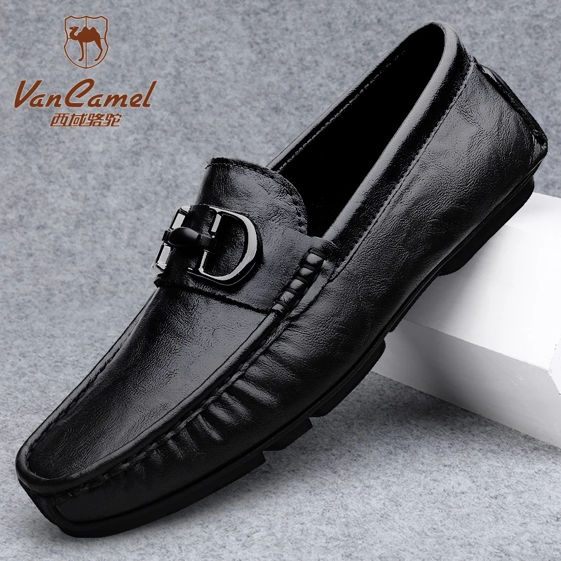 西域骆驼2025年春夏新款豆豆鞋透气轻便皮鞋男百搭真皮软底乐福鞋