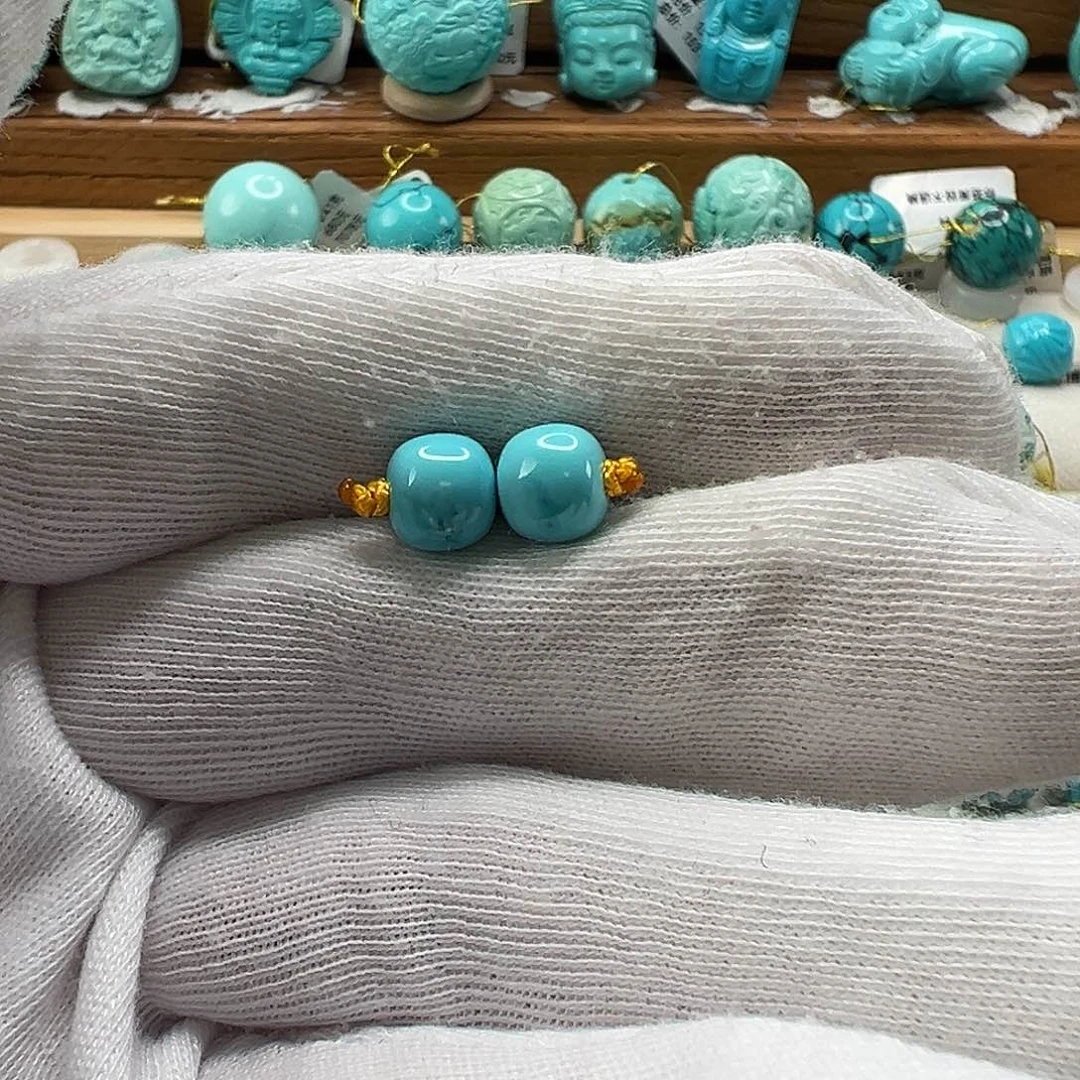 绿松石老型对珠 未镶嵌