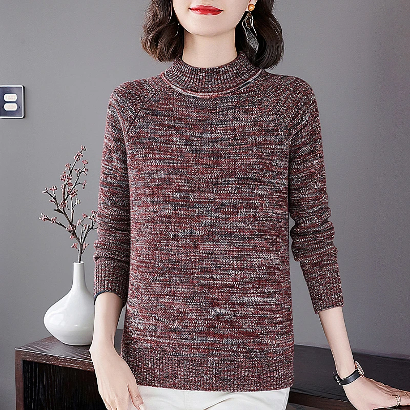 圆领毛衣打底衫女冬季新款气质时尚上衣大码显瘦内搭长袖休闲T恤