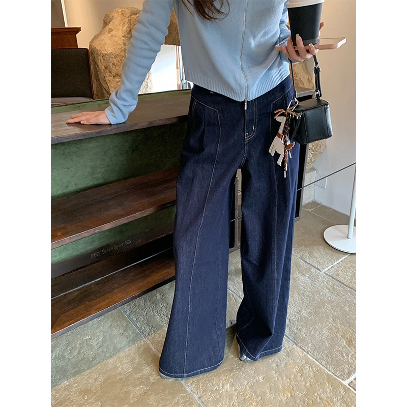 QC芝芝【时髦派】春季女复古阔腿裤宽松休闲直筒裤含棉牛仔裤