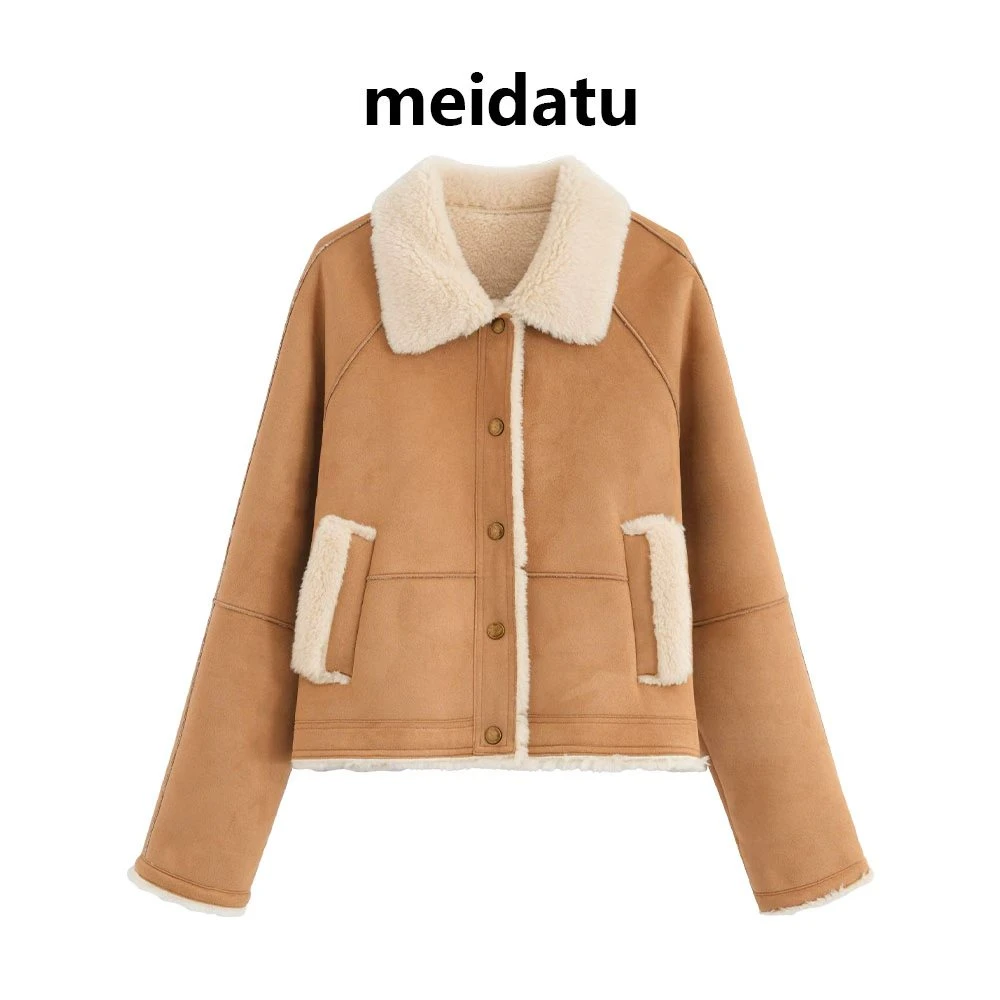 美哒兔（微甜拿铁）时髦撞色毛绒外套CK2691-6