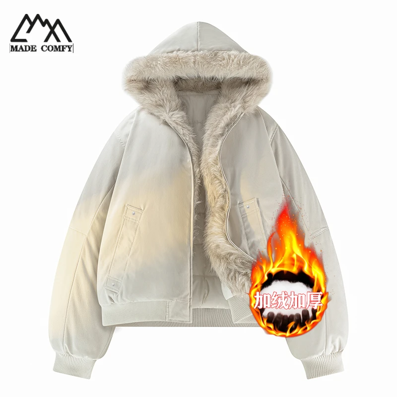 秋冬棉服男美式重磅加厚保暖双色绒座山雕外套男女同款连帽棉服服