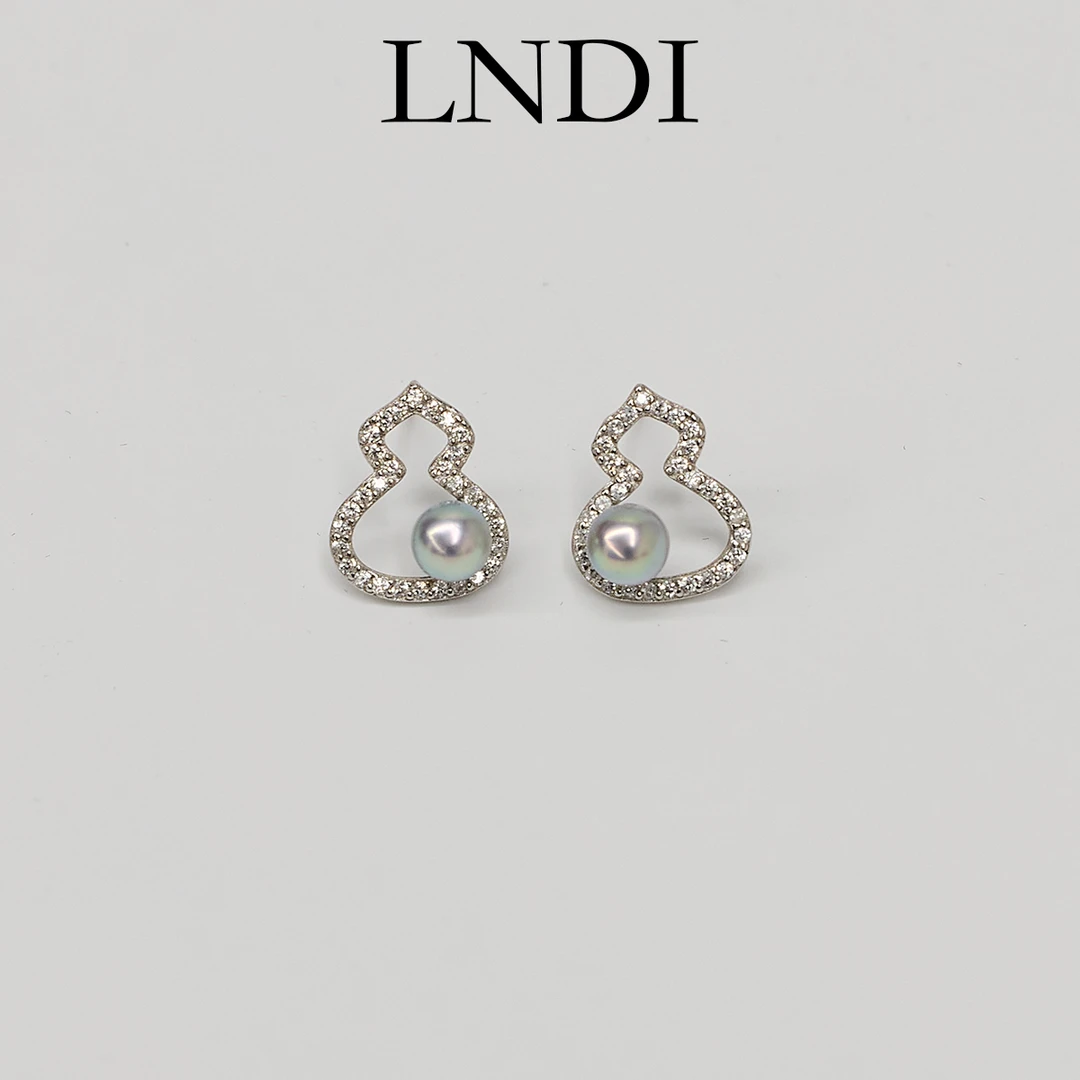 【涵涵】海水真多麻珍珠 S925银镶嵌 银葫芦款珍珠耳钉4-5MM
