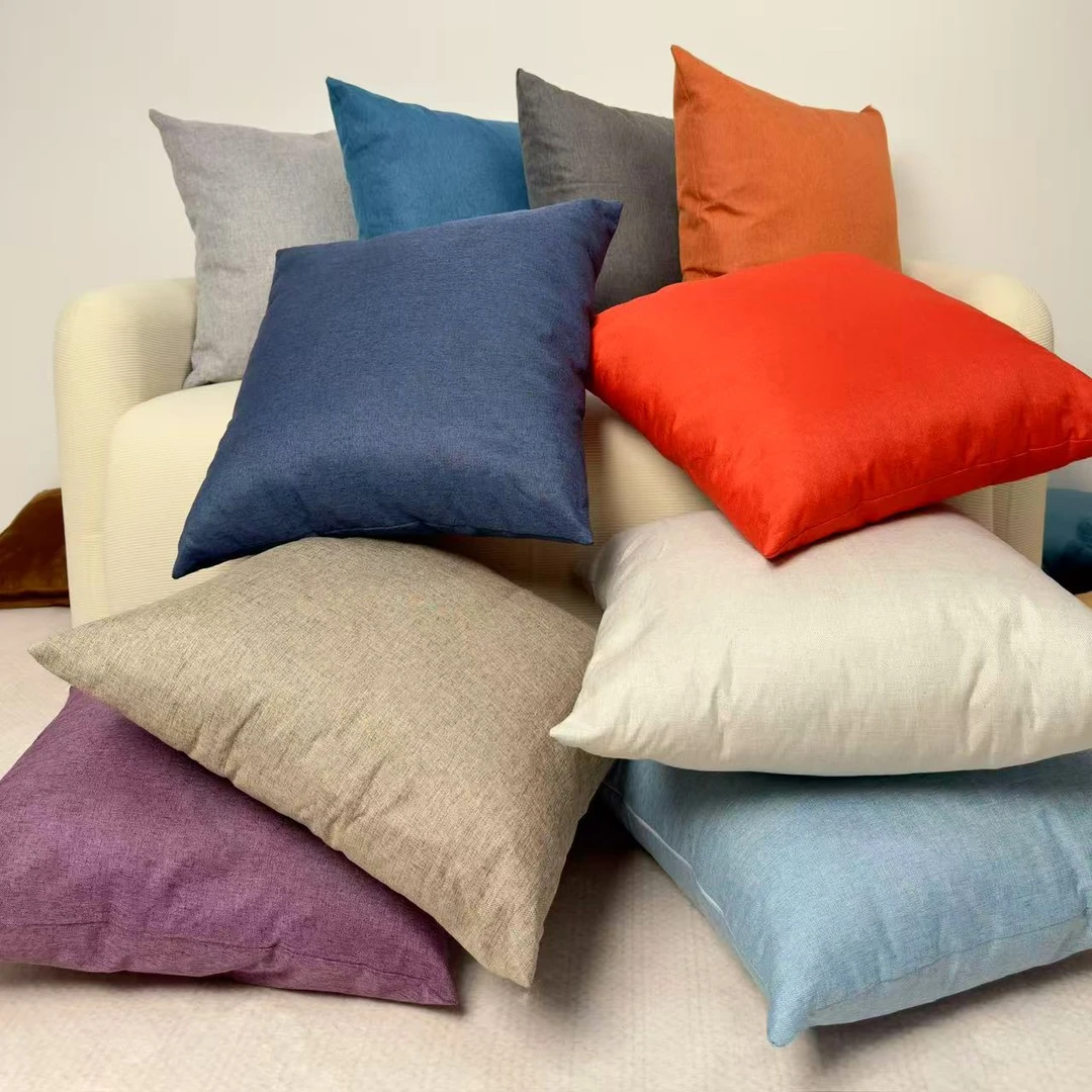 简约纯色亚麻沙发抱枕靠垫套床头加厚靠背装饰棉麻