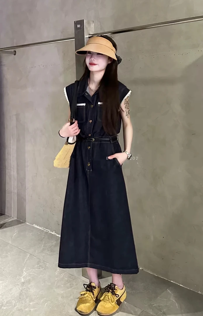 【1239】女#时尚百搭翻领牛仔连衣裙