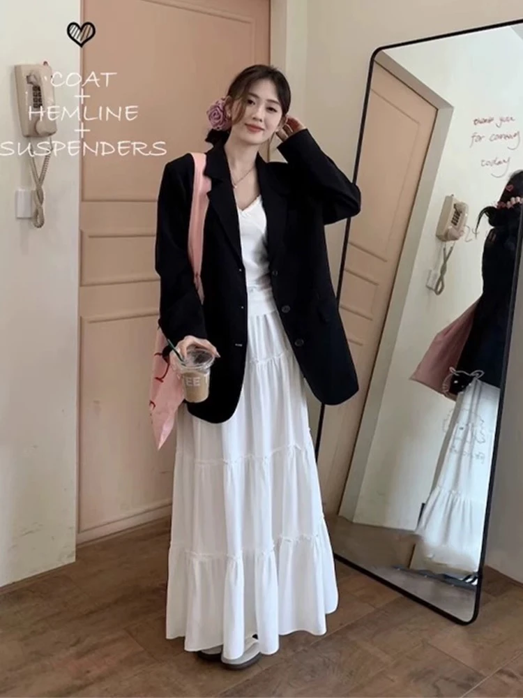 白色花边蕾丝半身裙女春秋新款胖mm大码加西服套装